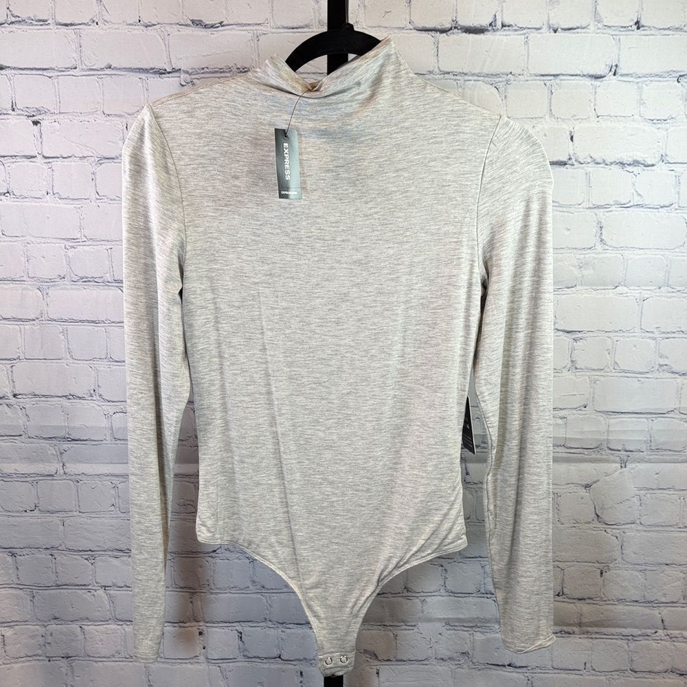 Express Light Gray Mock Neck Bodysuit NWT